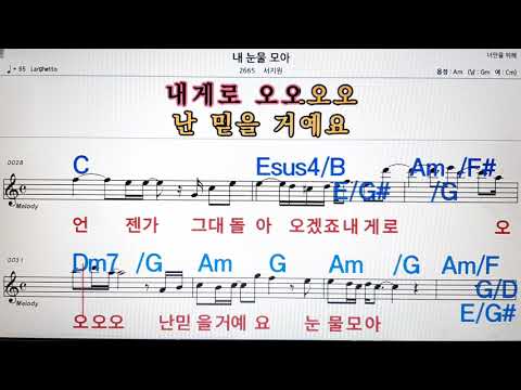 내 눈물 모아/서지원💋,노래방,가라오케 ,악보,코드,가사💖Karaoke,MR🌹, Sheet Music, Code