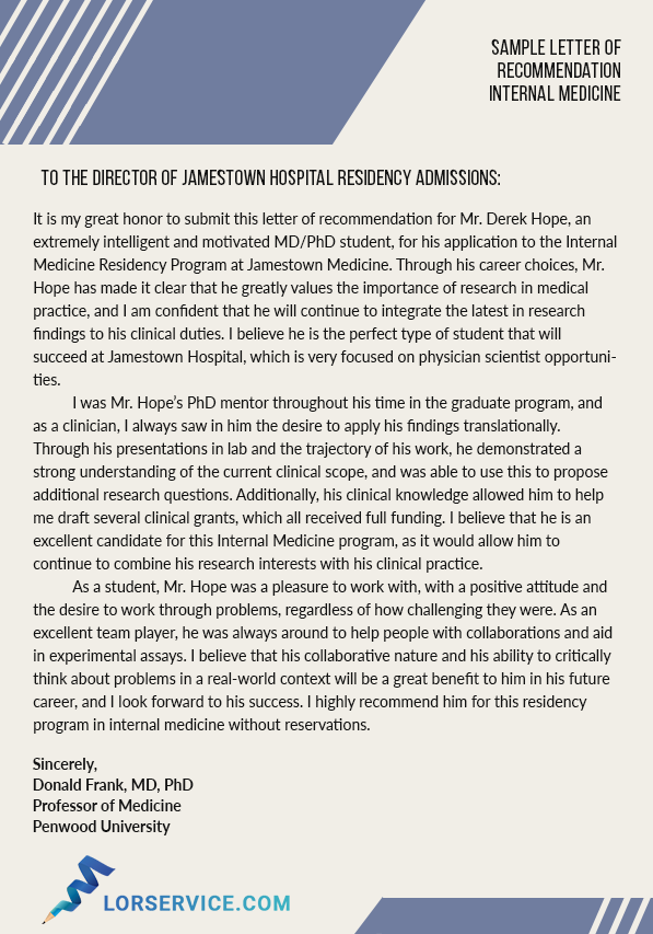 Sample Letter Of Recommendation Internal Medicine | Letter Of Recommendation,  Writing Letter Of Recommendation, Reference Letter Template