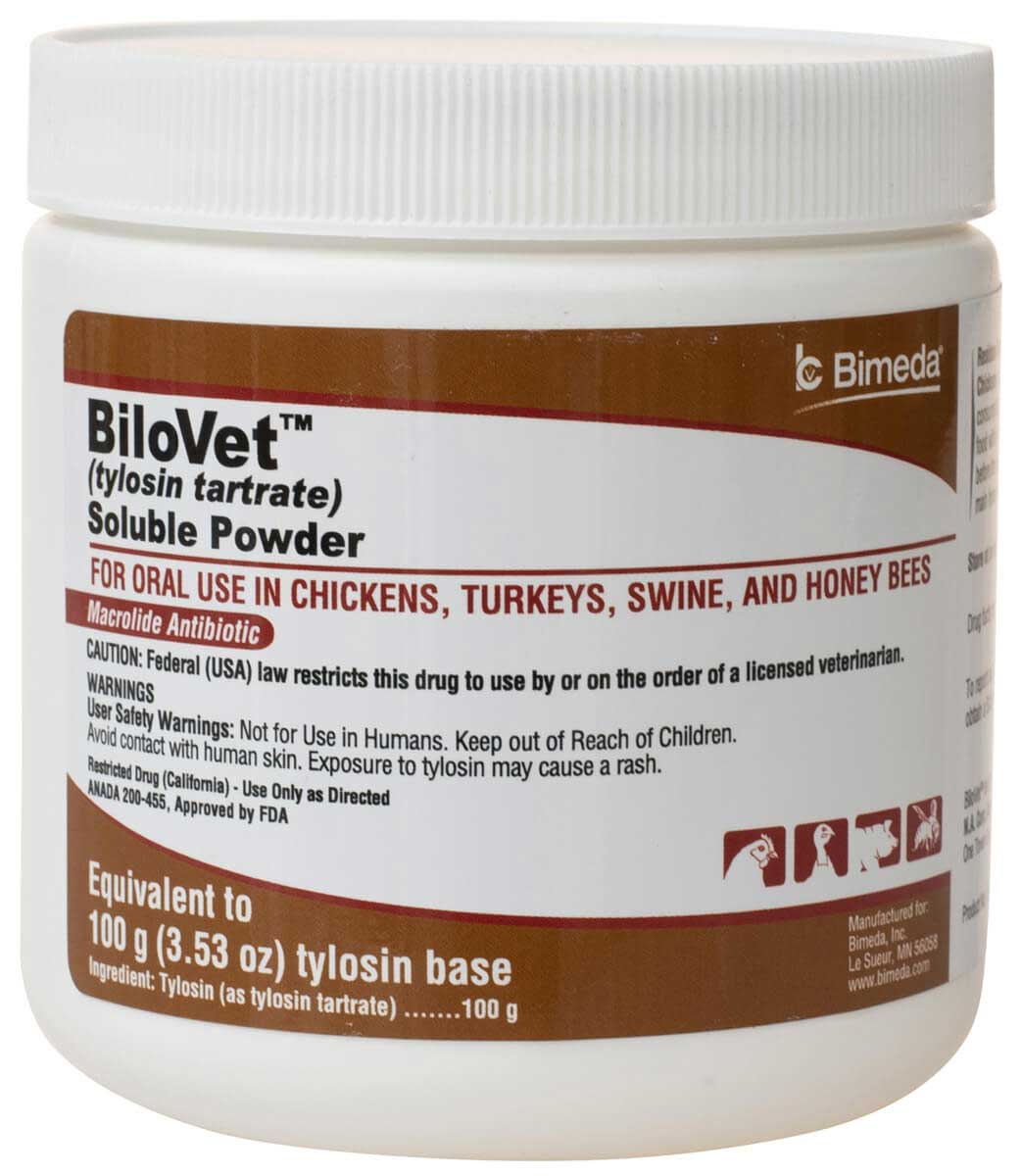 Bilovet Tylosin Tartrate Soluble Powder For Chickens, Turkeys, Swine Honey  Bees Bimeda - Safe.Pharma