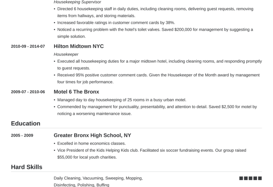 Housekeeping Resume Examples (Job Description + Skills)